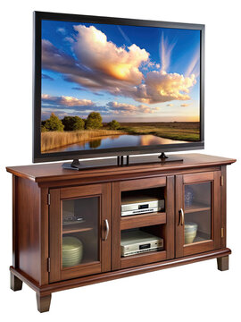 Modern flat screen television on a traditional wooden entertainment center
