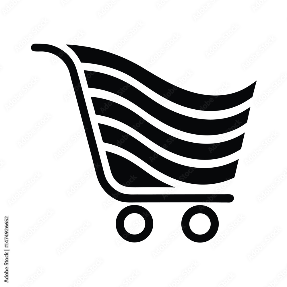 Poster abstract shopping cart icon with a wave pattern inside the basket on a clean white background