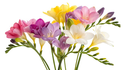 Obraz premium A beautiful spring bouquet features pink and white crocus flowers mixed with pink and white tulips, showcasing their floral beauty