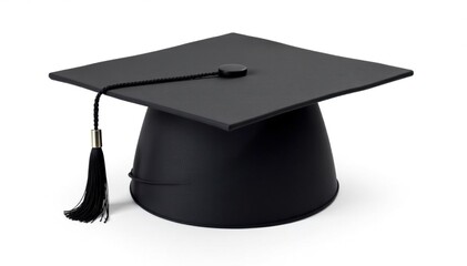 Black graduation cap, tassel hanging down, isolated on white background , celebration, accessory, object
