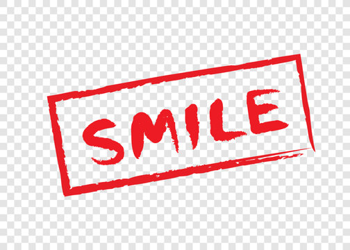 smile word stamp in red square frame on transparency background
