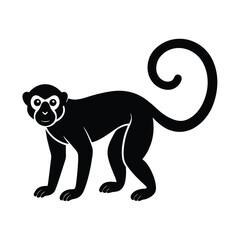 Silhouette illustration of a charming monkey in a simple black and white style with a curled tail and a friendly face.