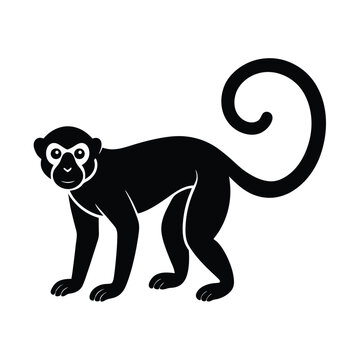 Silhouette illustration of a charming monkey in a simple black and white style with a curled tail and a friendly face.