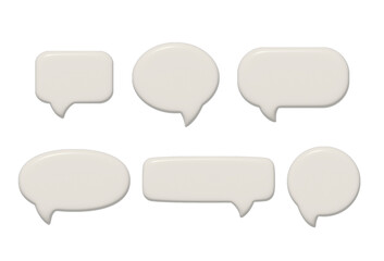 Set of 3d white empty speech bubbles. Social media chat message signs. Different shapes of bubbles talk. Rendering of various text bubble template. 3D chat box icons of different shapes include circle