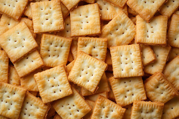 close up of many crackers with a lot of holes in them. The crackers are all different sizes and shapes