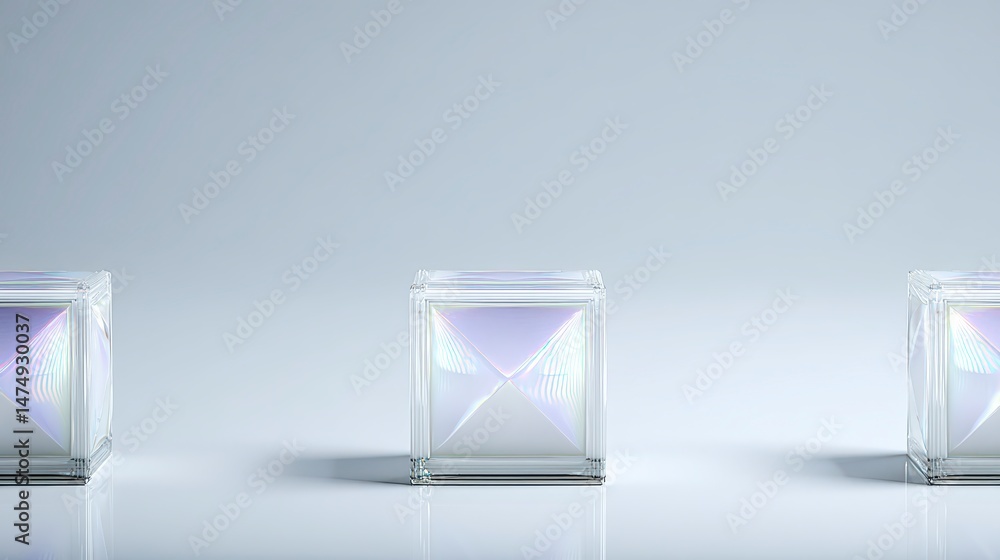 Aufkleber abstract glass cubes iridescent minimalist 3d render holographic gradient tech backgro