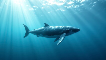 Obraz premium Majestic Whale Underwater Ocean Wildlife Marine Life Sunlight Beams