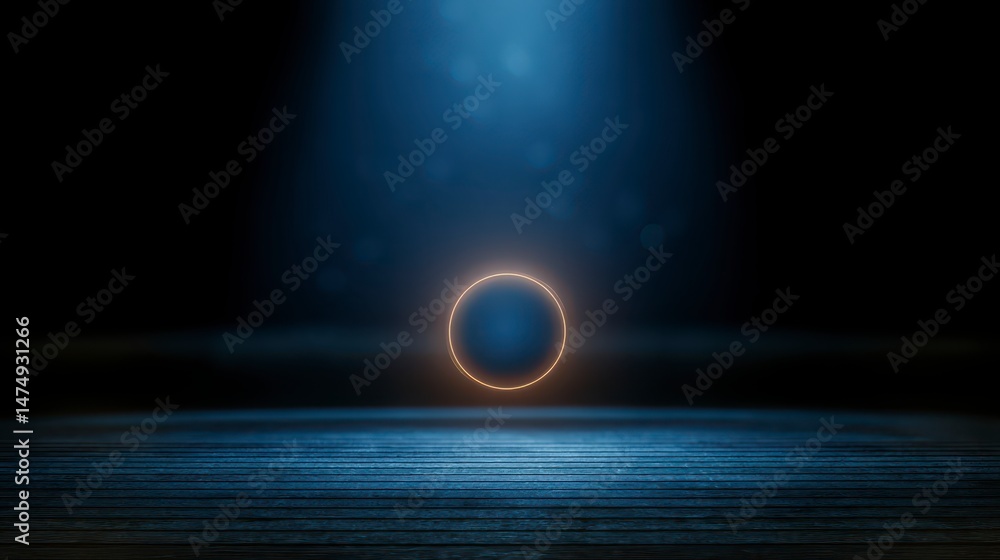 Poster dark blue stage with glowing circle minimalist background empty product display