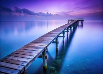 Fototapeta premium Ethereal Pier: Surreal Seascape Photography, Dreamlike Coastal Scene, Mystical Wooden Dock, Twilight Ocean Pier