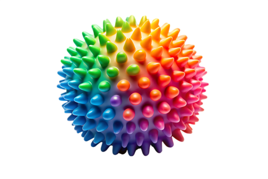 Colorful massage rubber ball with spikes isolated on transparent background.PNG - Powered by Adobe