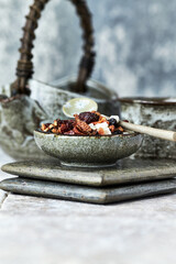 Dried Fruit Tea on stone background.	