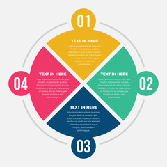 Colorful Circular 4-Step Infographic Template, Modern and colorful circular infographic with four numbered segments. Ideal for business presentations, marketing plans, process diagrams, or step-by-ste