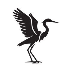 Fototapeta premium Black and white heron bird icon. Heron bird silhouette.
