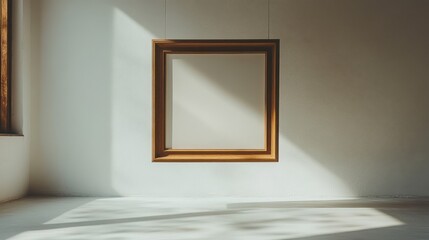 Floating Frame Illusion - A picture frame suspended with invisible string, appearing to float with soft shadows on white background.