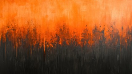 Fiery descent, abstract orange and black gradient texture painting