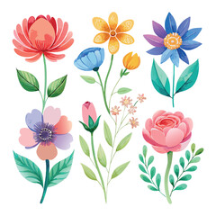 Set Adorable flower vector watercolor