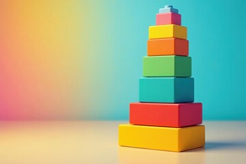 Obraz premium A playful stack of brightly colored building blocks forming a whimsical tower , children's toy, play, game