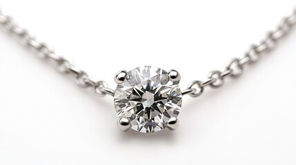 Close-up view of a brilliant solitaire diamond necklace.