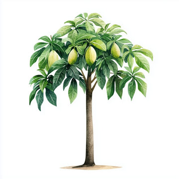 watercolor tree with green leaves and fruit clip art preview