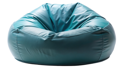 A close up view of an isolated turquoise faux leather bean bag