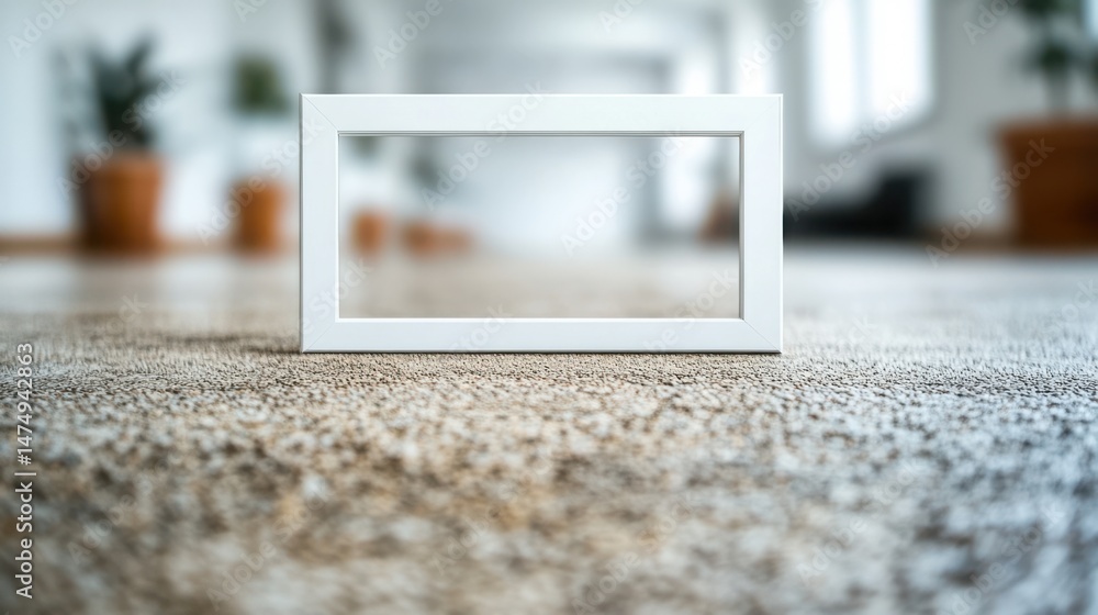 Poster minimalist white frame - a clean, empty white picture frame with sharp edges and subtle shadows, pla