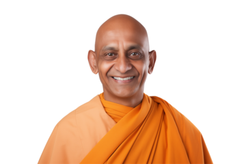 Smiling Hindu Monk on Transparent Background – Peaceful Spiritual Guru, Ascetic Yogi, Calm Expression, Meditation Icon, Indian Holy Man, PNG Image for Mindfulness and Wellness Design. PNG CUT OUT

