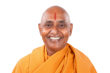 Smiling Hindu Monk on Transparent Background – Peaceful Spiritual Guru, Ascetic Yogi, Calm Expression, Meditation Icon, Indian Holy Man, PNG Image for Mindfulness and Wellness Design. PNG CUT OUT


