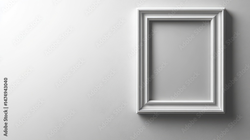 Poster minimalist white frame - a clean, empty white picture frame with sharp edges and subtle shadows, pla
