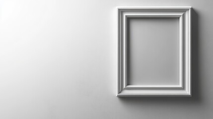 Minimalist White Frame - A clean, empty white picture frame with sharp edges and subtle shadows, placed at a slight angle on a white background for a modern aesthetic.