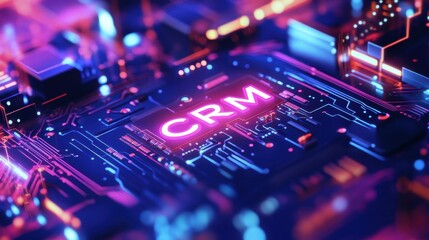 Fototapeta premium Crm System Displayed on a Glowing Circuit Board