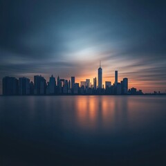 Fototapeta premium City skyline at sunrise over water
