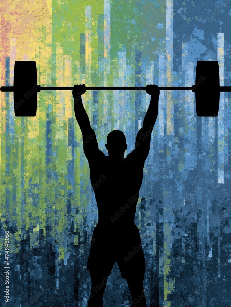 Poster weightlifting silhouette showcasing strength against an abstract gradient backdrop during training i
