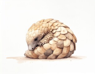 Obraz premium Pangolin in a protective curl: An up-close portrayal of a pangolin in a defensive posture, showcasing the intricate scales and unique form of this remarkable creature.