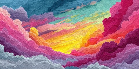 Vivid sunset clouds painted in swirling colors above a tranquil landscape during the evening hours