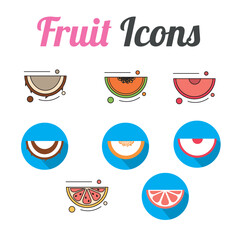 Set of different fruit slices icons Vector