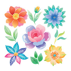 Set Adorable flower vector watercolor