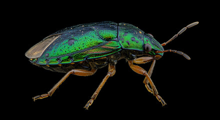 Naklejka premium Magnificent Emerald Green Shield Bug: A Close-Up Macro Photography