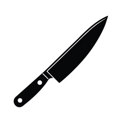 Black and white vector illustration of a chef's knife isolated on a clean white background culinary concept