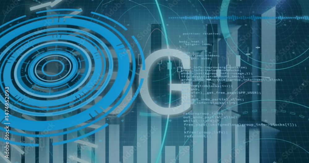 Poster image of 5g text, scopes scanning and data processing over servers