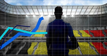 Images of financial data processing over biracial football player