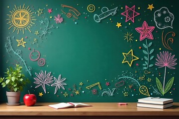 Chalkboard, colorful drawings, playful learning environment, educational games , texture, kids, background