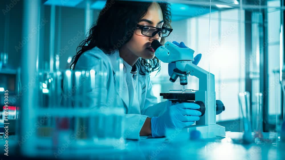 Leinwandbilder scientist using a microscope in a lab