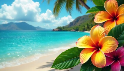Vibrant Hawaiian lei of tropical flowers Perfect for travel, vacation, or luau themes , island, orchid, necklace