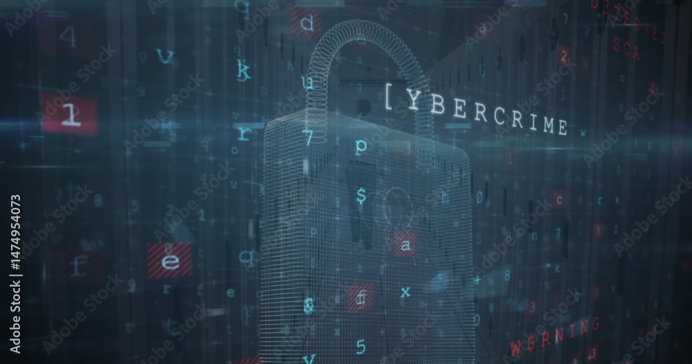 Poster image of online security padlock icon and data processing