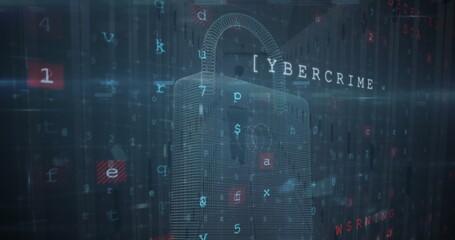 Image of online security padlock icon and data processing