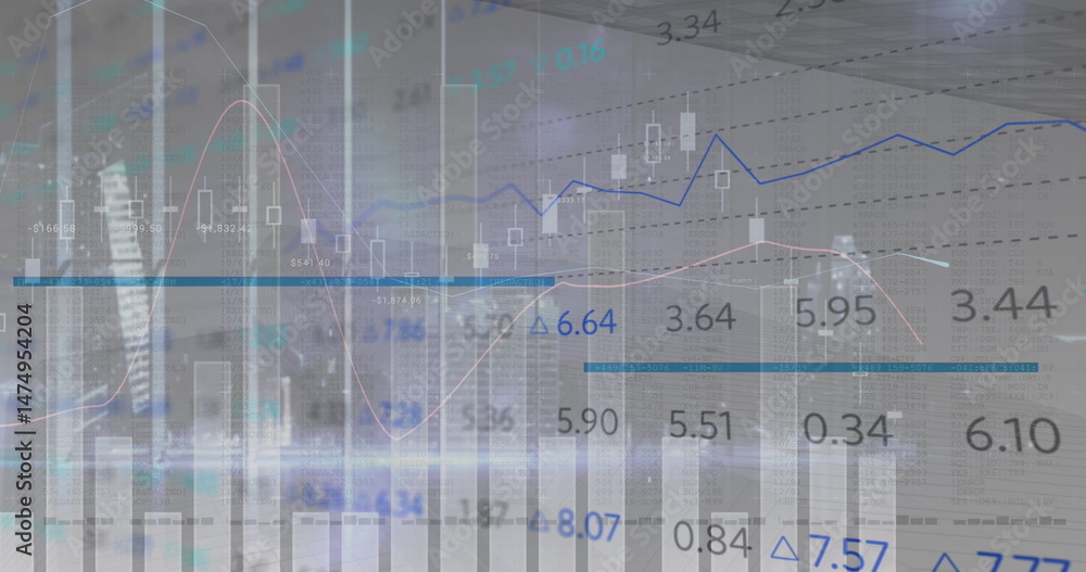 Aufkleber image of financial graphs and changing numbers on grey background