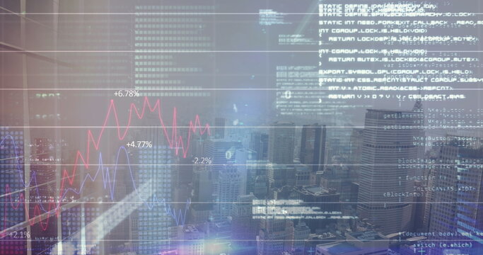 Image of data processing over cityscape - Powered by Adobe