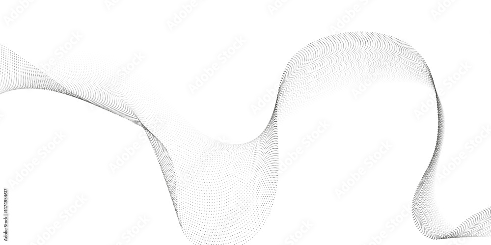 Poster halftone flowing wavy gradient dots shape isolated on transparent background. digital future technol