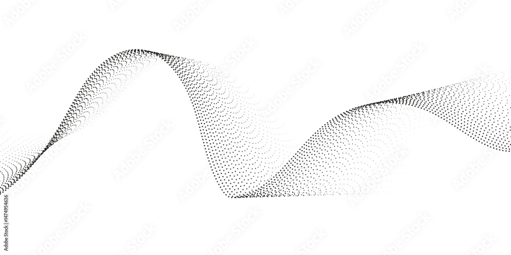 Poster abstract halftone flowing dots wave curved lines, frequency sound, technology curve dots lines. digi