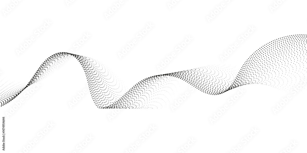 Poster abstract halftone flowing dots wave curved lines, frequency sound, technology curve dots lines. digi